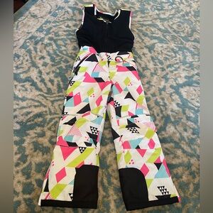 Kids Colorblock Geo Ski Jumpsuit - Black Top with Multicolor Pants